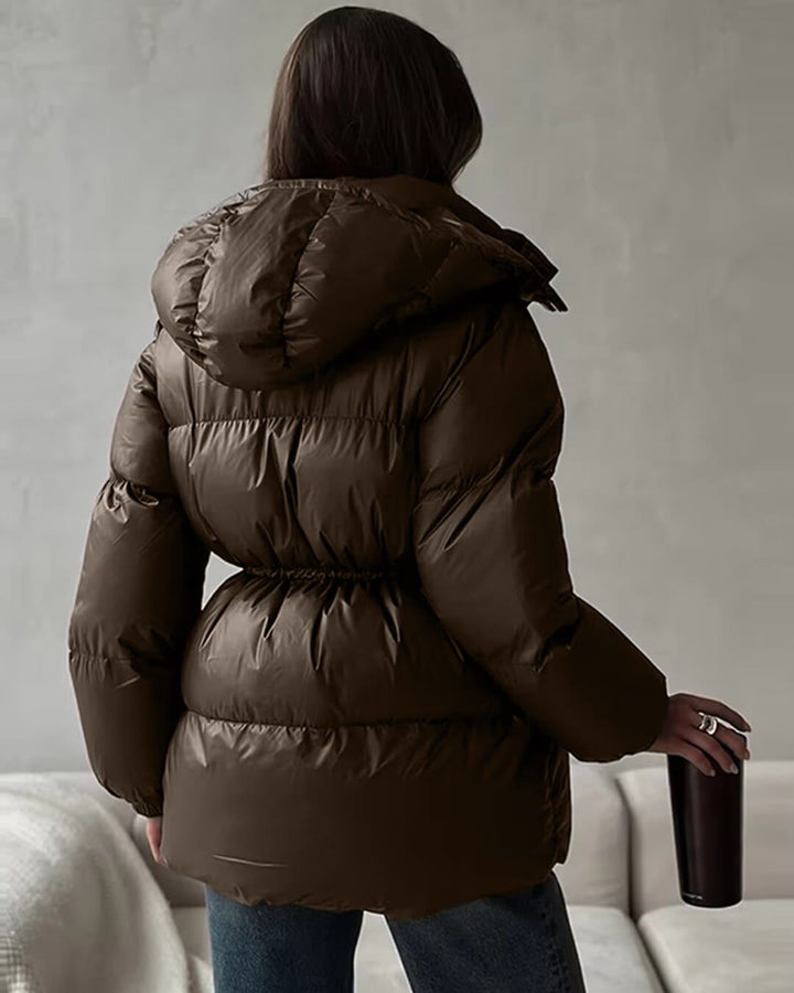 Winter Drawstring Shiny Puffer Jacket