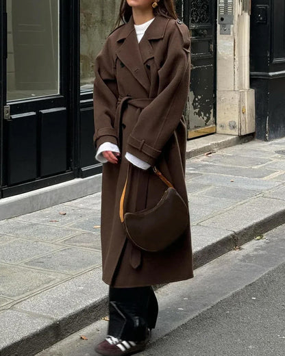 Abrigo Largo de Lana de Invierno Tipo Trench