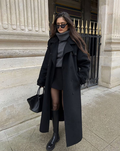 Abrigo Largo de Lana de Invierno Tipo Trench