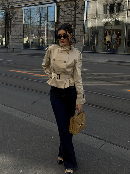 Chaqueta gabardina cruzada con cinturón de invierno para mujer