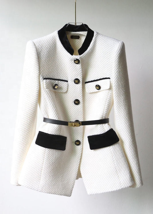 Blazer de tweed texturizado para mujer: chaqueta de sastre con cinturón