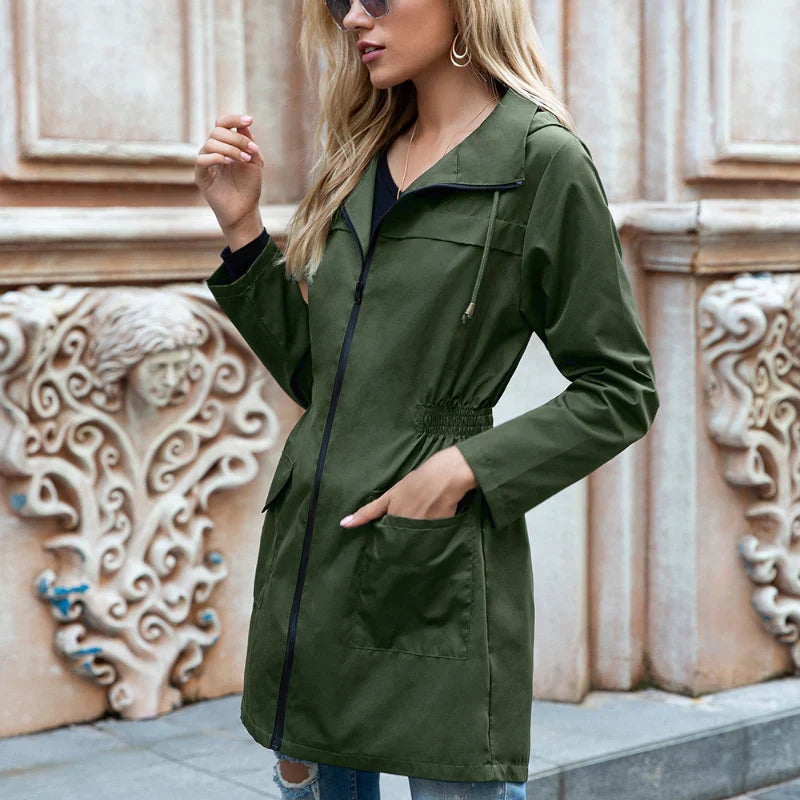 Women’s Casual Drawstring Hooded Rain Jacket