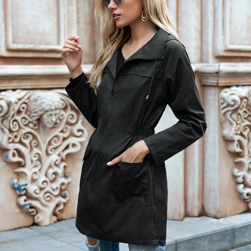 Women’s Casual Drawstring Hooded Rain Jacket