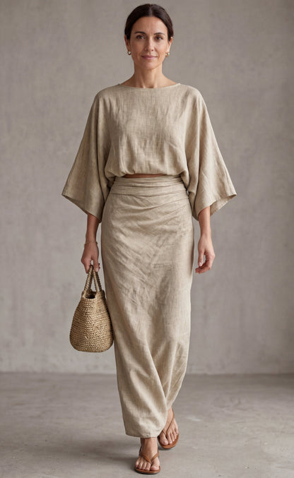 Victoria | Elegant Linen Set with Maxi Skirt