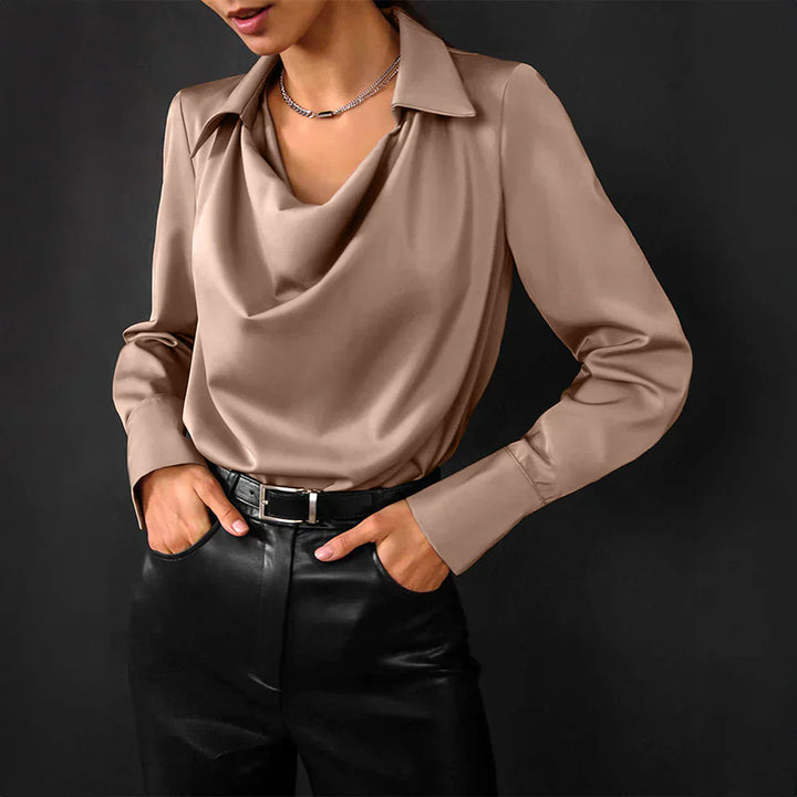 Women’s Drape Neck Long Sleeve Satin Blouses