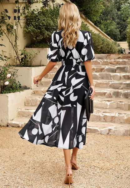 Women’s Abstract Print Belted Midi Dress