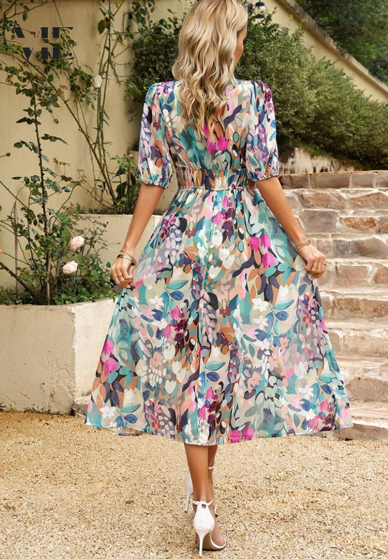 Women’s Abstract Print Belted Midi Dress