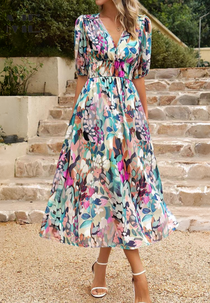 Women’s Abstract Print Belted Midi Dress