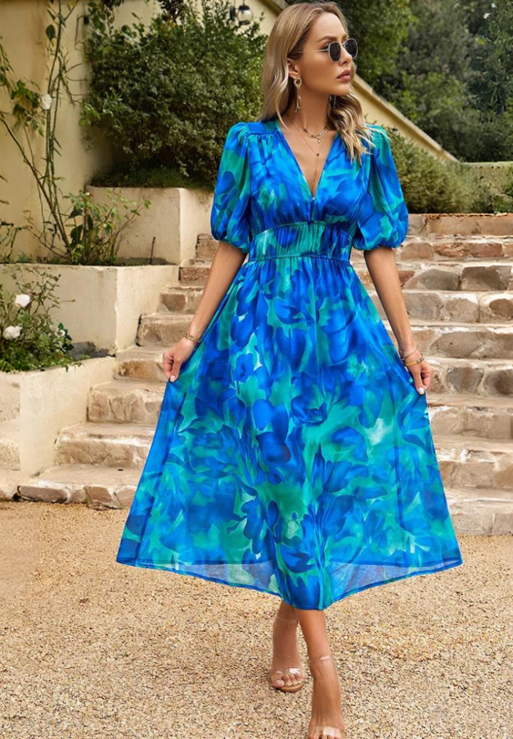 Women’s Abstract Print Belted Midi Dress