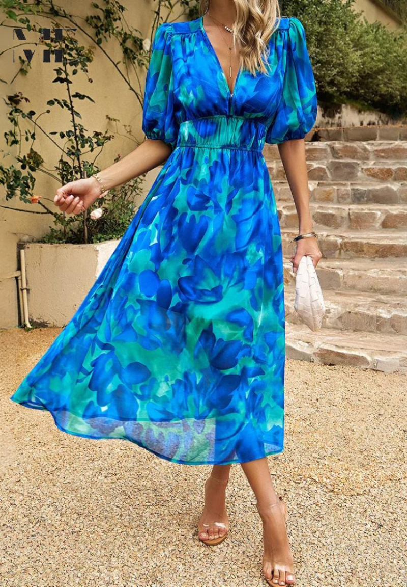 Women’s Abstract Print Belted Midi Dress