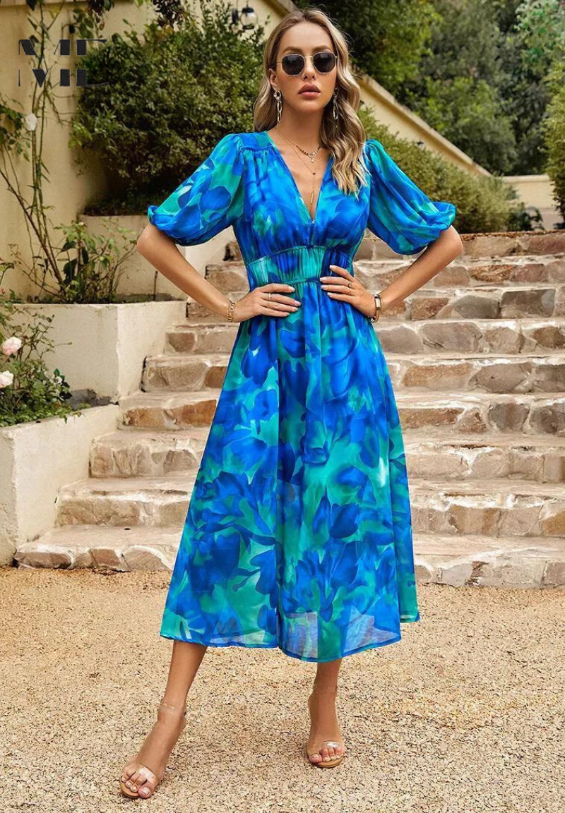 Women’s Abstract Print Belted Midi Dress
