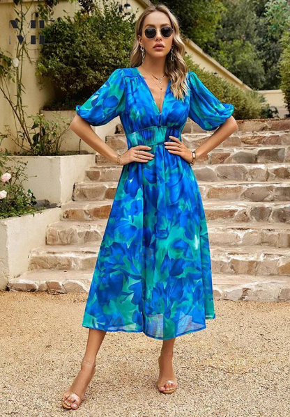 Women’s Abstract Print Belted Midi Dress