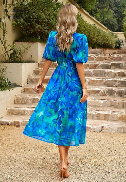 Women’s Abstract Print Belted Midi Dress