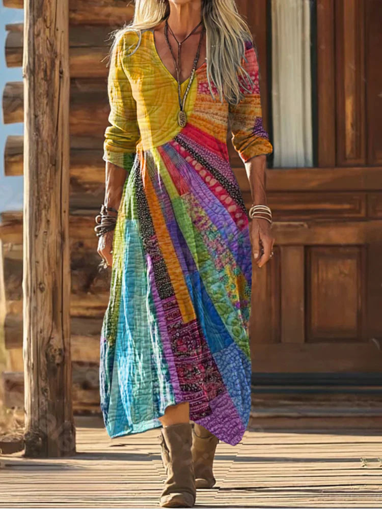 Vestido Estampado Fluido Artístico