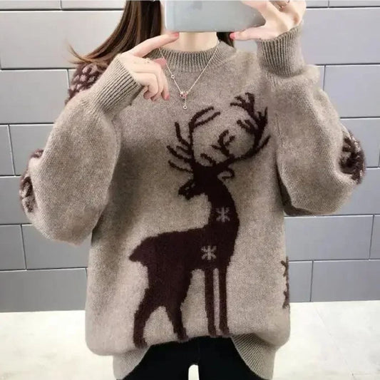Suéter de mujer con diseño de renos para invierno