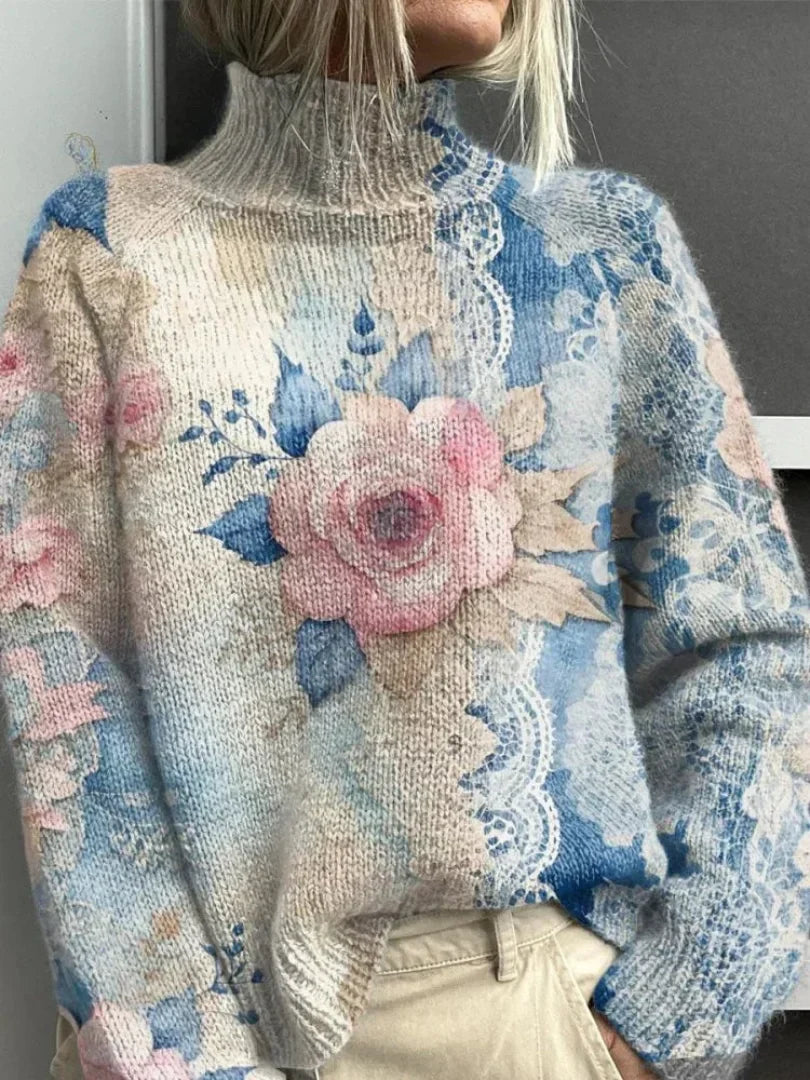 Jersey de cuello alto de punto calado