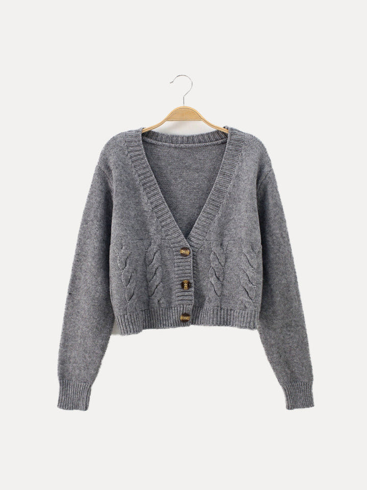 Women’s Buttoned V-Neck Knit Crop Sweater