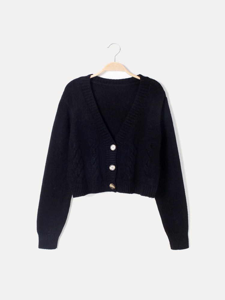 Women’s Buttoned V-Neck Knit Crop Sweater