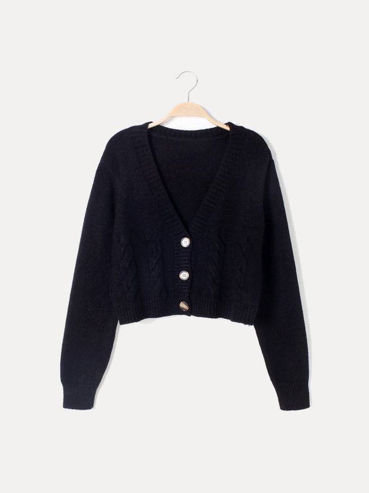 Women’s Buttoned V-Neck Knit Crop Sweater