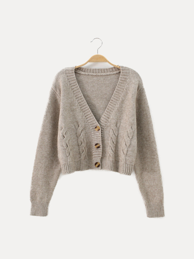 Women’s Buttoned V-Neck Knit Crop Sweater