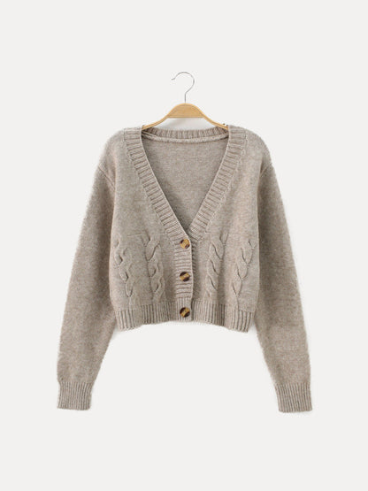 Women’s Buttoned V-Neck Knit Crop Sweater