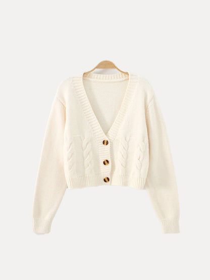 Women’s Buttoned V-Neck Knit Crop Sweater