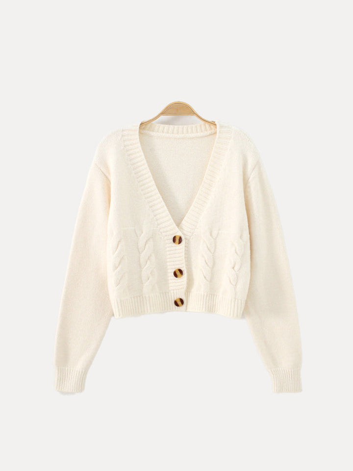 Women’s Buttoned V-Neck Knit Crop Sweater