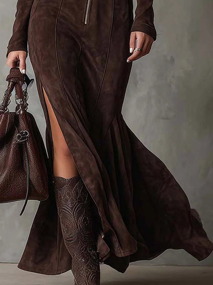 Suede Dress with Belt and Zipper