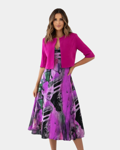 Stacy | Printed Fluid Midi Dress with Matching Jacket