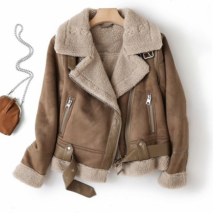 Women’s Chic Shearling-Lined Moto Jacket