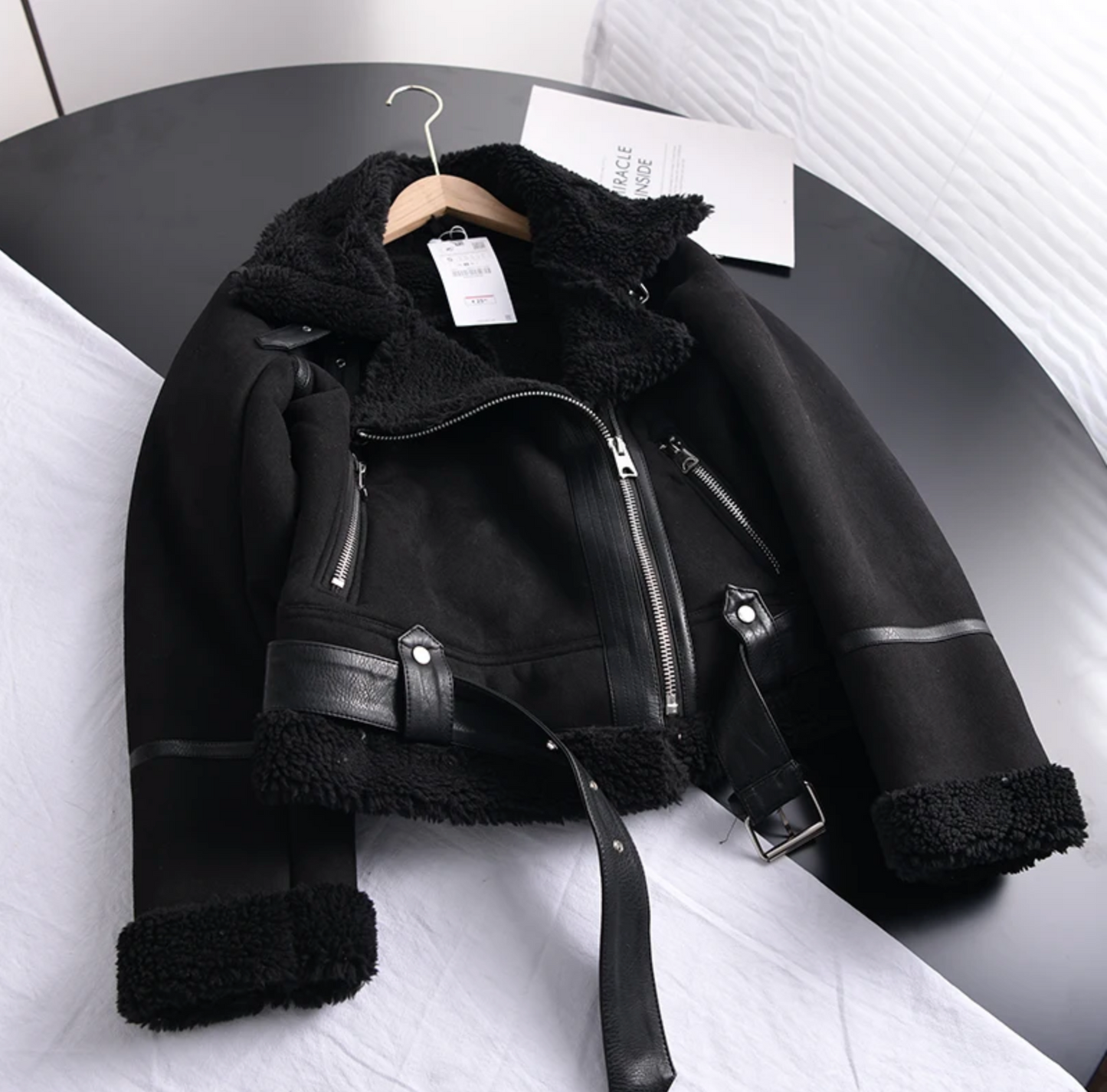 Women’s Chic Shearling-Lined Moto Jacket