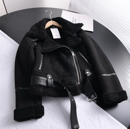 Women’s Chic Shearling-Lined Moto Jacket