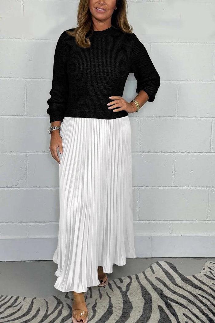 Maxi dress with sweater and pleated skirt