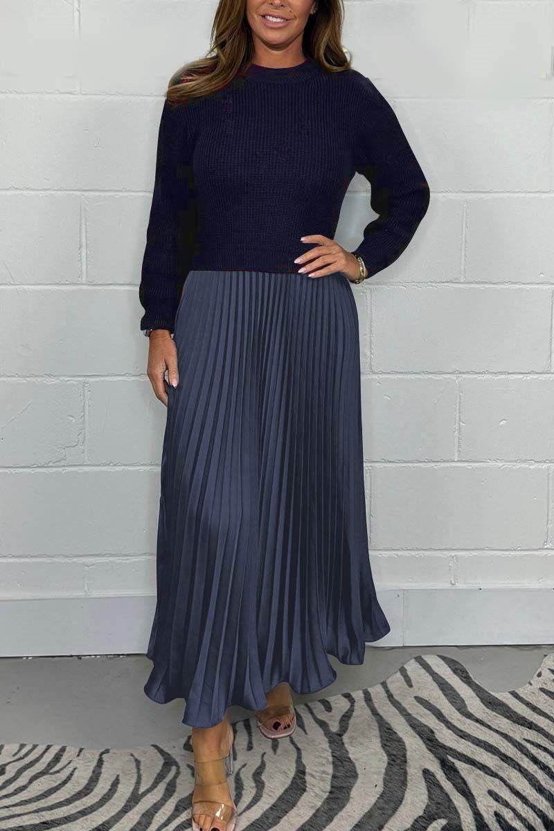 Maxivestido con suéter y falda plisada