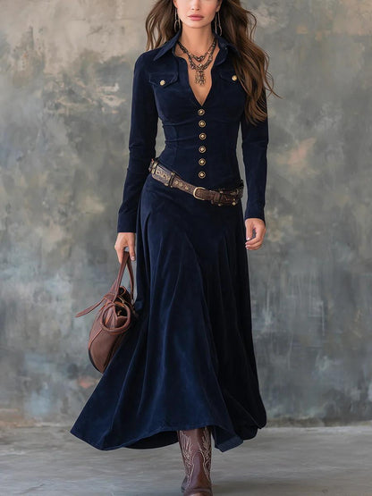 Long Suede Dress with Slit