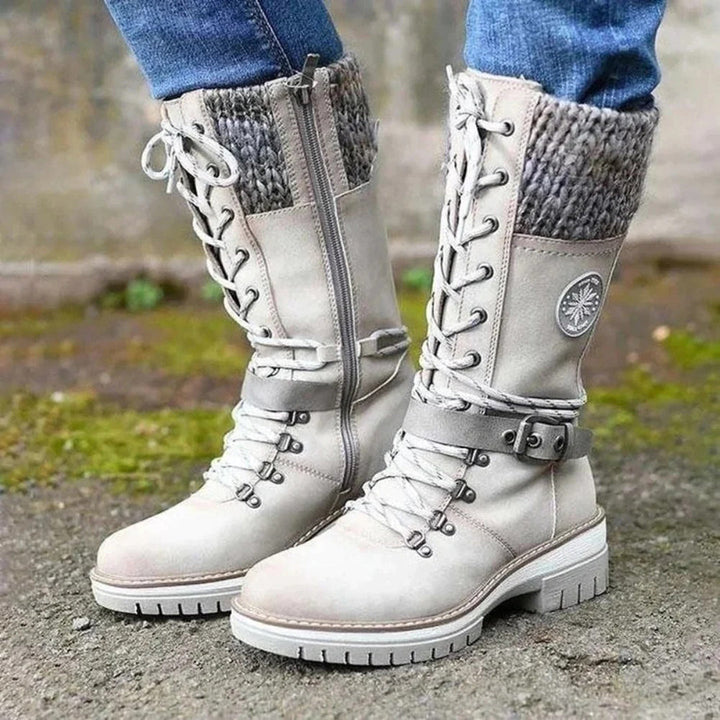 Botas de invierno de mujer con cordones y puño de punto