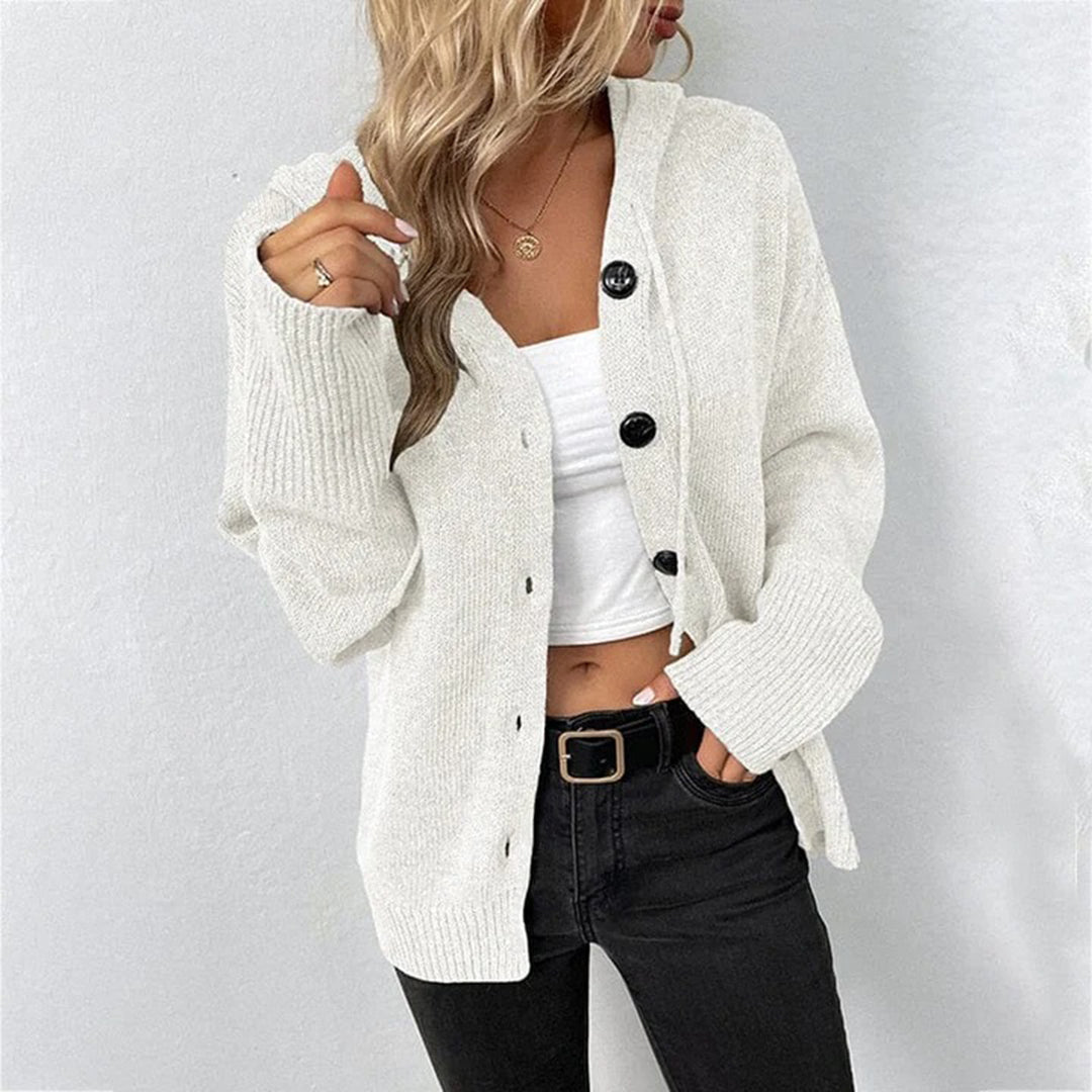 Women’s Hooded Knit Open Front Button Cardigan