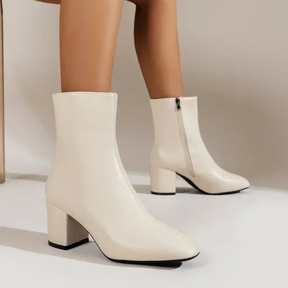 Women’s Side Zipper Block Heel Ankle Boots