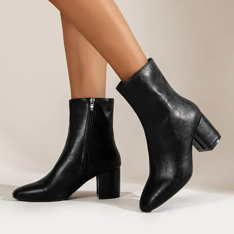 Women’s Side Zipper Block Heel Ankle Boots