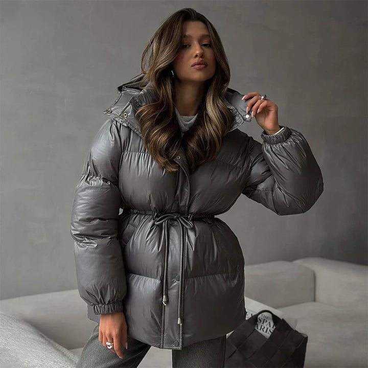 Winter Drawstring Shiny Puffer Jacket