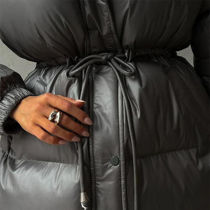 Winter Drawstring Shiny Puffer Jacket