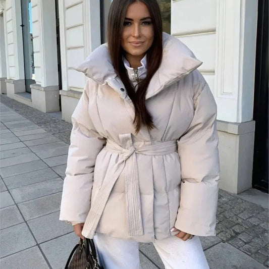 Winter Belted Puffer Coat For Women
