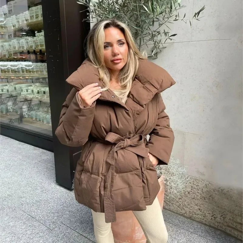 Winter Belted Puffer Coat For Women