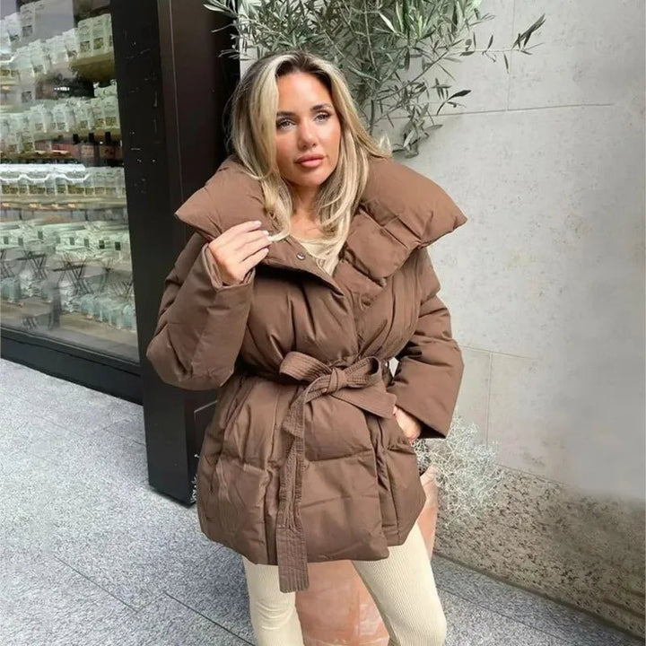 Winter Belted Puffer Coat For Women