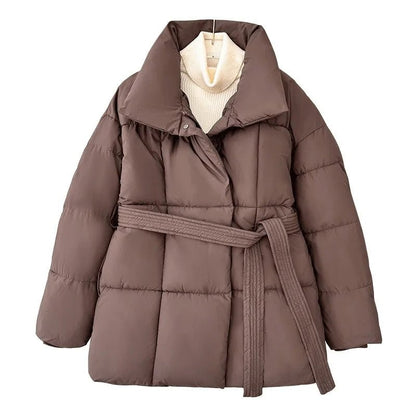 Winter Belted Puffer Coat For Women