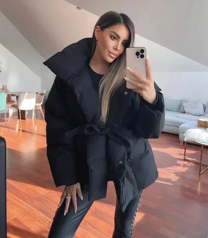 Winter Belted Puffer Coat For Women