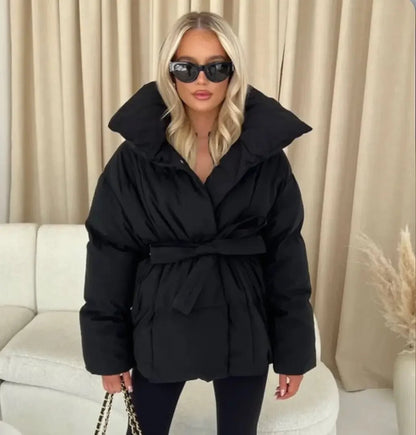 Winter Belted Puffer Coat For Women
