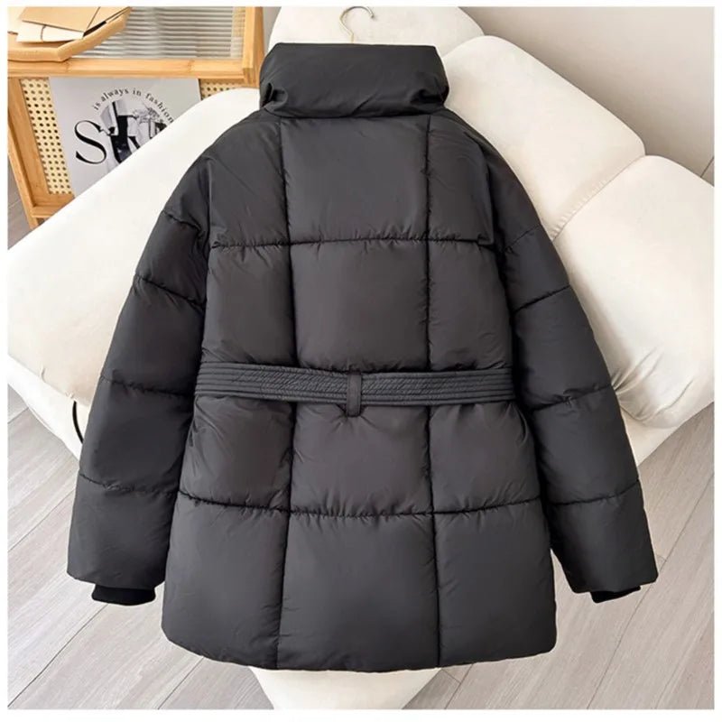 Winter Belted Puffer Coat For Women