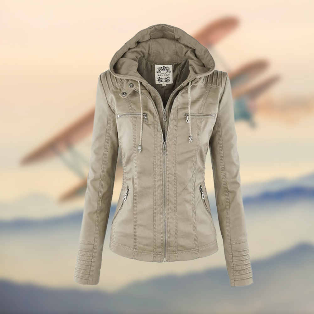 Chaqueta motera de mujer con cremallera y diseño moderno