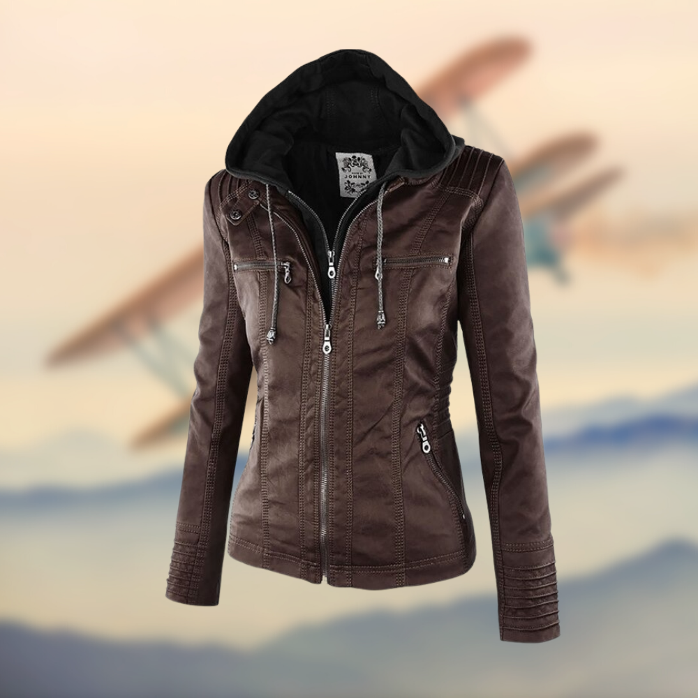 Chaqueta motera de mujer con cremallera y diseño moderno